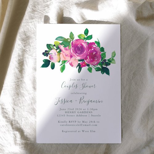 Modern Watercolor Magenta Floral Couples Shower Invitation