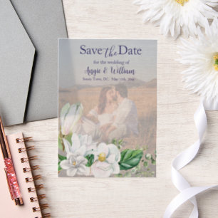 Modern Watercolor Magnolia Save the Date Vellum Invitations