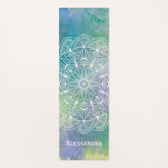 Modern Watercolor Mandala Personalized Yoga Mat (Front)