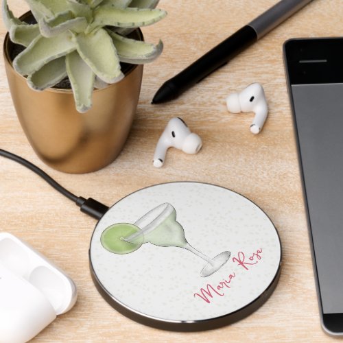 Modern Watercolor Margarita Drinks Calligraphy Wireless Charger