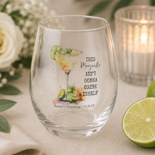 Modern Watercolor Margarita Wedding Stemless Wine Glass