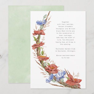 Modern watercolor meadow flowers grass wedding invitation
