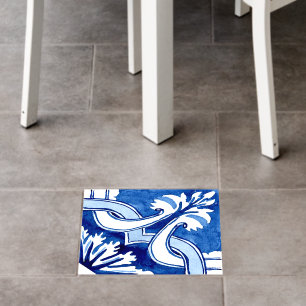 Modern Watercolor Mediterranean Blue Tile Vinyl Floor Decals