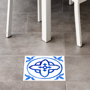 Modern Watercolor Mediterranean Blue Tile Vinyl Floor Decals