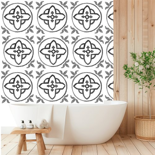 Modern Watercolor Mediterranean Grey Tile Wallpaper