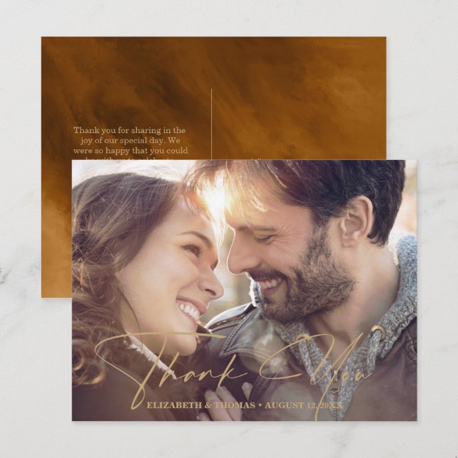 Modern Watercolor Message Photo Gold ID816 Announcement Postcard (Front/Back)