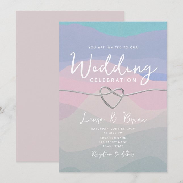 Modern Watercolor Minimalist Blue Wedding Invitation (Front/Back)