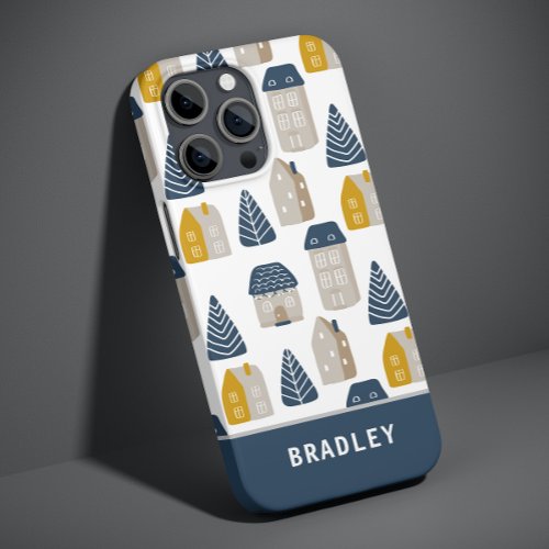 Modern Watercolor Minimalist House Pattern Name Case_Mate iPhone 14 Case