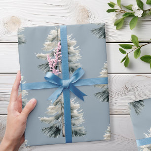 Modern Watercolor Minimalist Pine Tree Christmas  Wrapping Paper