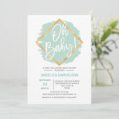 Modern Watercolor Mint Green Gold Oh Baby Shower Invitation (Standing Front)