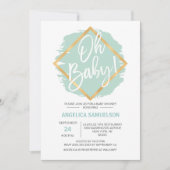 Modern Watercolor Mint Green Gold Oh Baby Shower Invitation (Front)