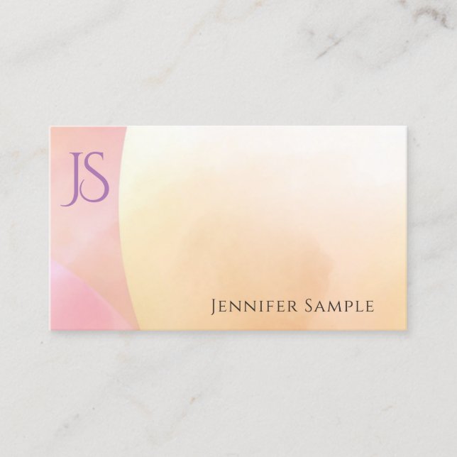 Modern Watercolor Monogram Simple Template Elegant Business Card (Front)
