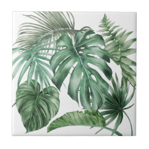 Modern Watercolor Monstera Tropical Leaves Ceramic Tile