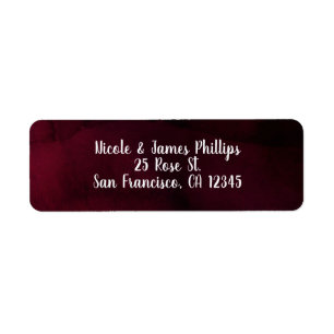 Modern Watercolor Moody Maroon Burgundy Wedding Label