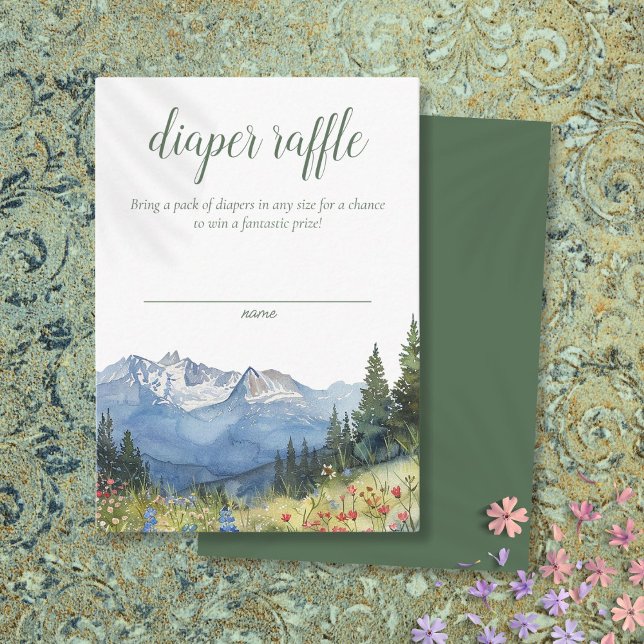 Modern Watercolor Mountain Diaper Raffle Enclosure Card (Creator Uploaded)