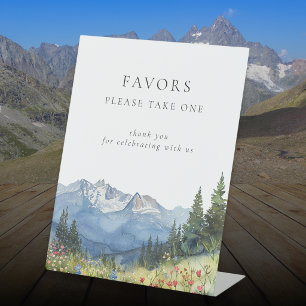 Modern Watercolor Mountain Floral Wedding Favors Pedestal Sign