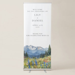 Modern Watercolor Mountain Floral Wedding Welcome Retractable Banner
