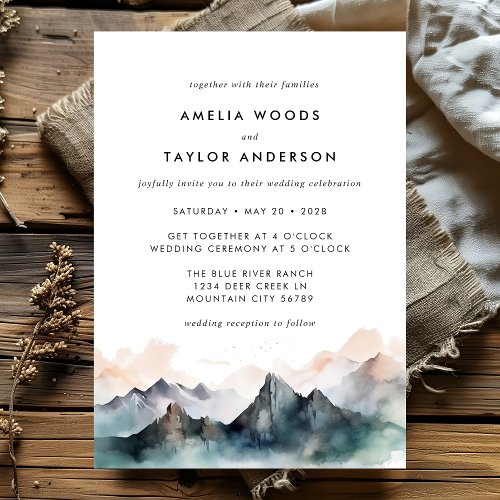 Modern Watercolor Mountain Forest Wedding  Invitation