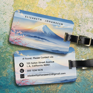 Modern Watercolor Mountain Fuji and Cherry blossom Luggage Tag