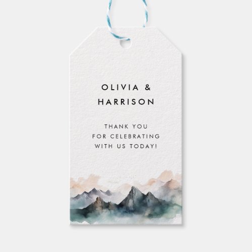 Modern Watercolor Mountain Landscape Wedding Gift Tags