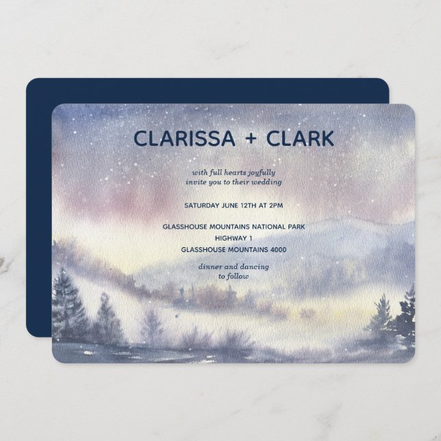 Modern Watercolor  Mountain Landscape Wedding Invitation (Front/Back)