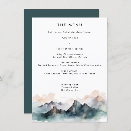 Modern Watercolor Mountain Landscape Wedding  Menu