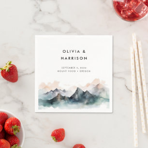 Modern Watercolor Mountain Landscape Wedding Napkins