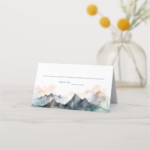 Modern Watercolor Mountain Landscape Wedding Place Card