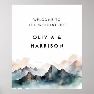 Modern Watercolor Mountain Landscape Wedding Poster