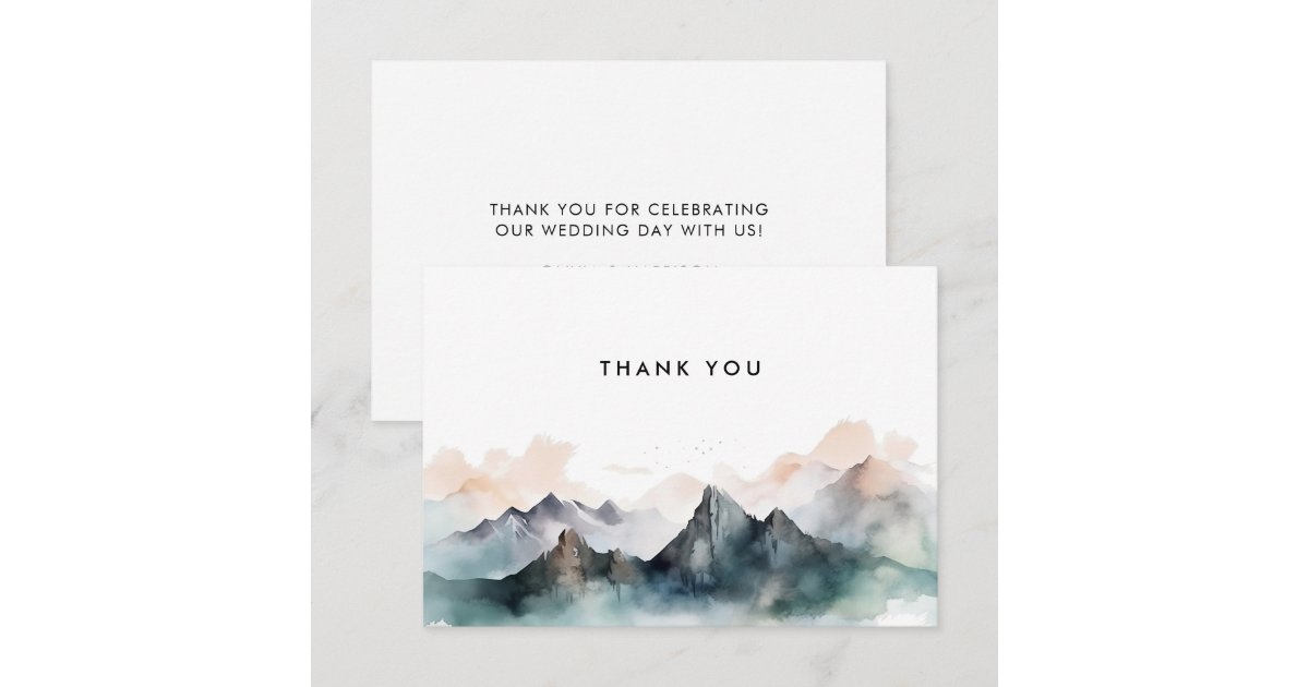 Modern Watercolor Mountain Landscape Wedding Thank You Card | Zazzle