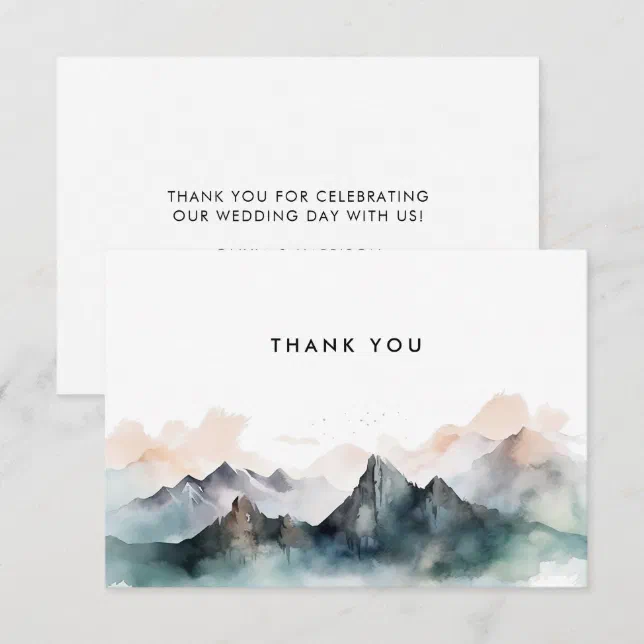 Modern Watercolor Mountain Landscape Wedding Thank You Card | Zazzle