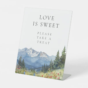 Modern Watercolor Mountain Love Is Sweet Favor Pedestal Sign