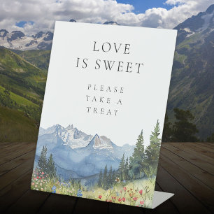 Modern Watercolor Mountain Love Is Sweet Favor Pedestal Sign