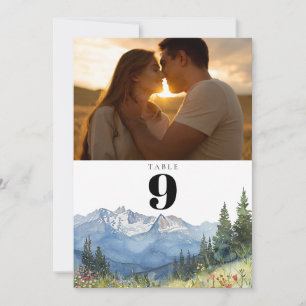 Modern Watercolor Mountain Photo Table Number
