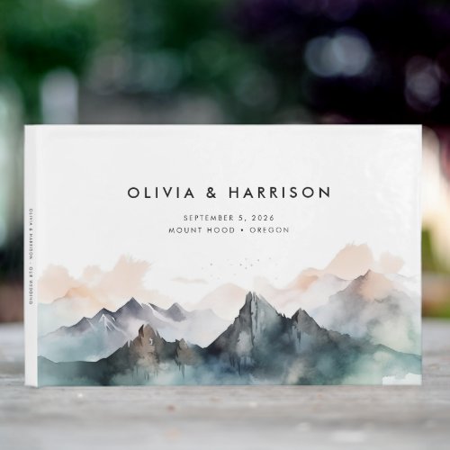 Modern Watercolor Mountain Range Landscape Wedding Guest Book