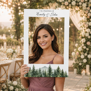 Modern Watercolor Mountain Theme Wedding Photo Selfie Frame