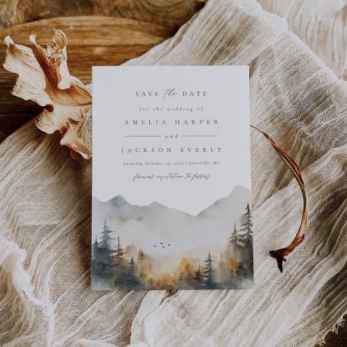 Modern Watercolor Mountain Wedding Save The Date Invitation