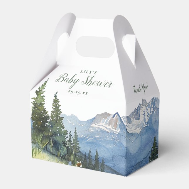 Modern Watercolor Mountain Wildflower Baby Shower Favor Boxes (Front Side)