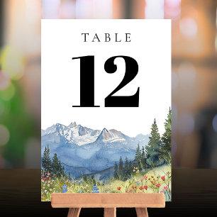 Modern Watercolor Mountain Wildflower Table Number
