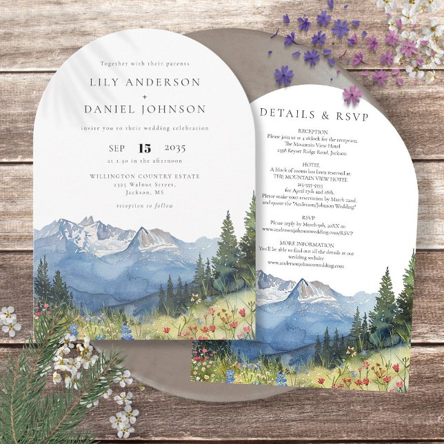 Modern Watercolor Mountain Wildflower Wedding Arch Invitation (Modern Watercolor Mountain Wildflower Wedding Arch Invitation)
