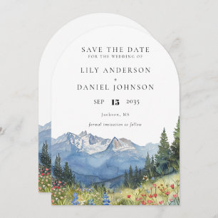 Modern Watercolor Mountain Wildflower Wedding Arch Save The Date