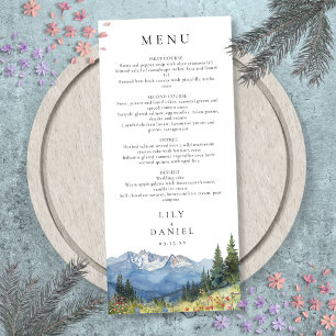 Modern Watercolor Mountain Wildflower Wedding Menu