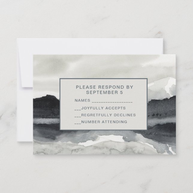 Modern Watercolor Mountains RSVP Card Indigo Cream (Front)