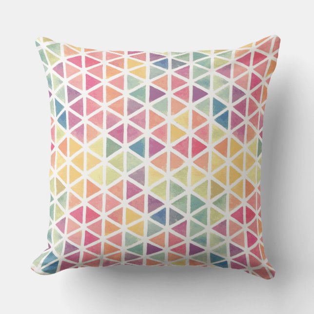 Modern Watercolor Multi-color Triangle Patterned | Throw Pillow (Front)
