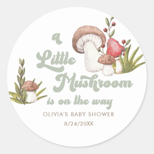 Modern Watercolor Mushroom Baby Shower Favors Classic Round Sticker