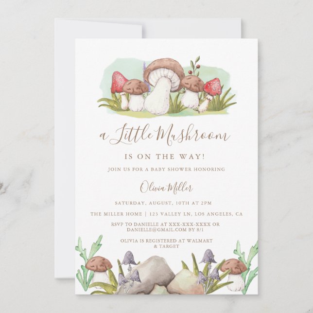 Modern Watercolor Mushroom Baby Shower  Invitation (Front)