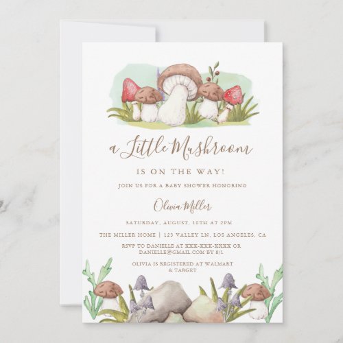 Modern Watercolor Mushroom Baby Shower  Invitation