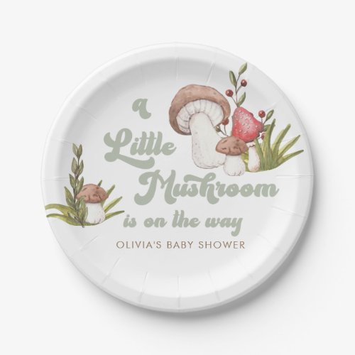 Modern Watercolor Mushroom Baby Shower Paper Plates