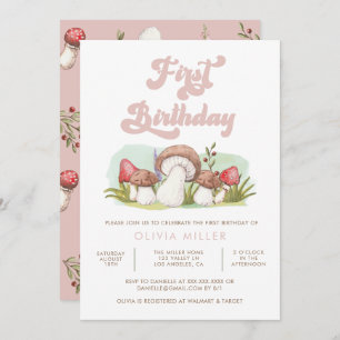 Modern Watercolor Mushroom Birthday Invitation