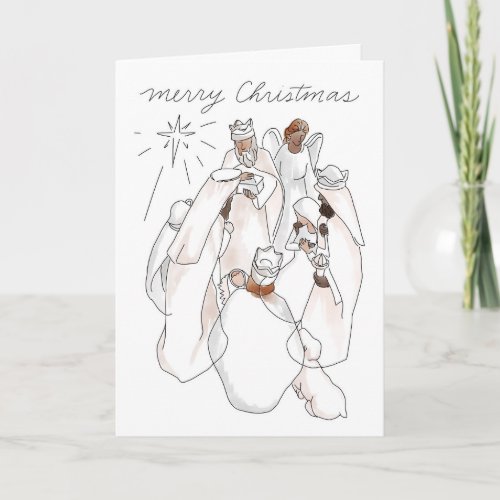 Modern Watercolor Nativity Scene Card